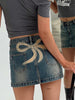 Vintage Button With Pockets High Waist Back Bow Print Slim Fit Short Mini Skirts Mssza