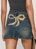 Vintage Button With Pockets High Waist Back Bow Print Slim Fit Short Mini Skirts Mssza