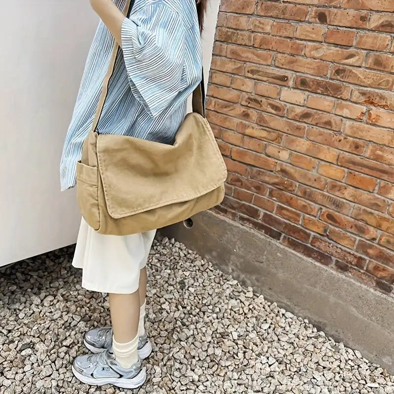 Vintage Canvas Teenager Versatile Shoulder Tote Messenger Crossbody Bag Mssza