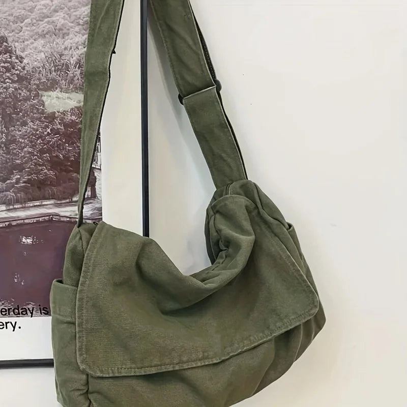 Vintage Canvas Teenager Versatile Shoulder Tote Messenger Crossbody Bag Mssza