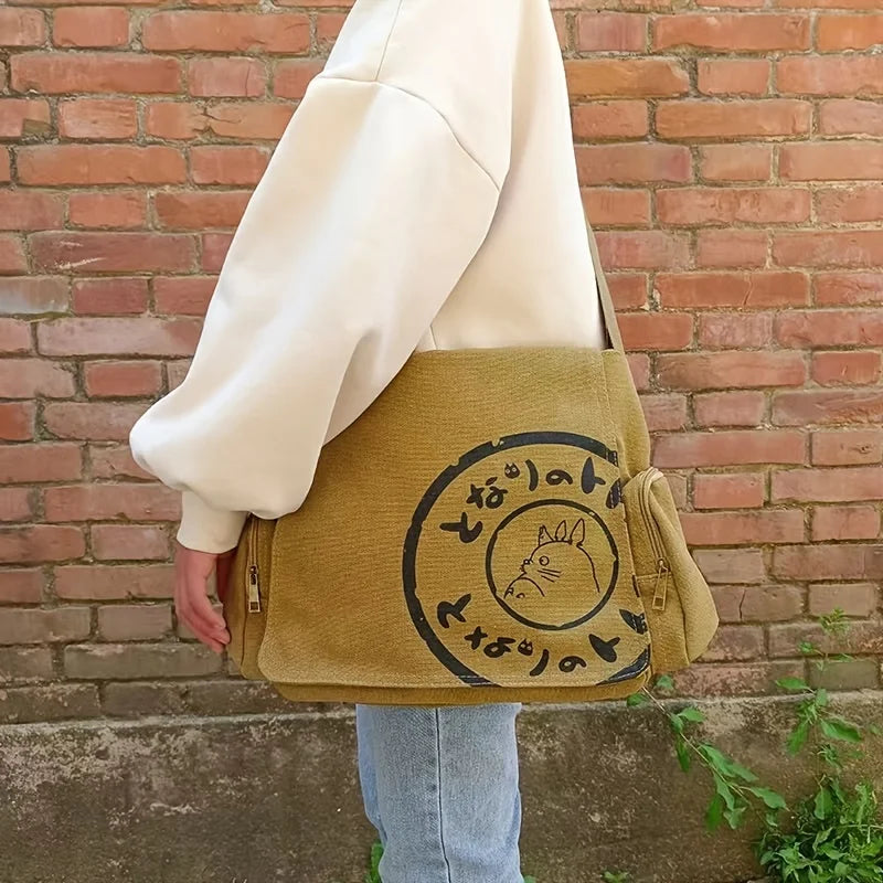 Vintage Cartoon Canvas Capacity Zipper And Hasp Versatile Tote Shoulder Messenger Bag Mssza
