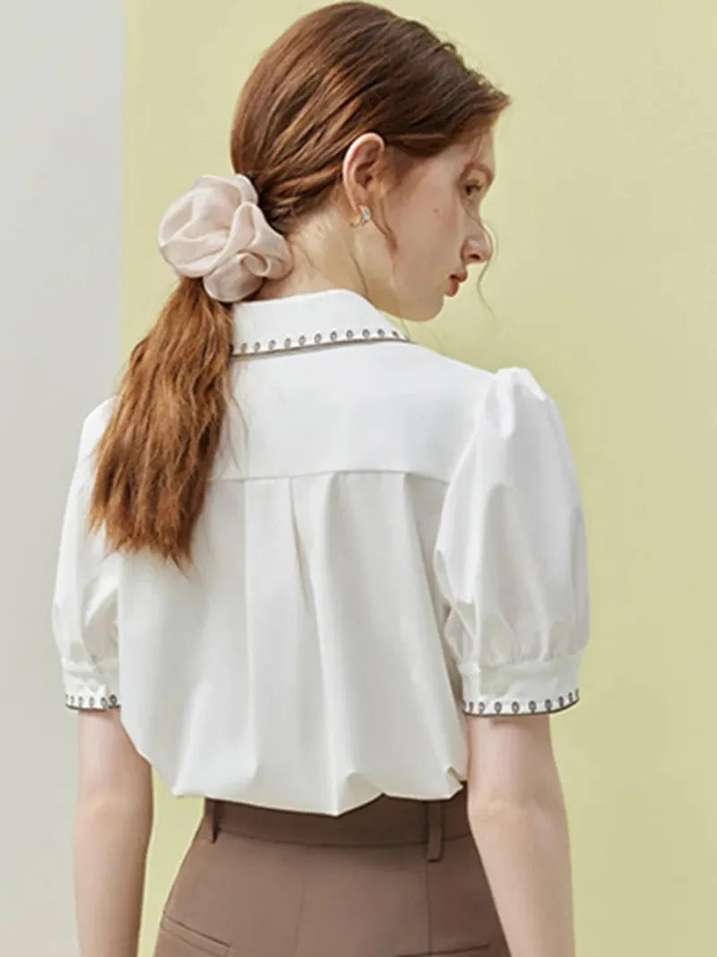 Vintage Casual Elegant Embroidery Sweet Short Sleeve Simple Off Lady Tops Mssza