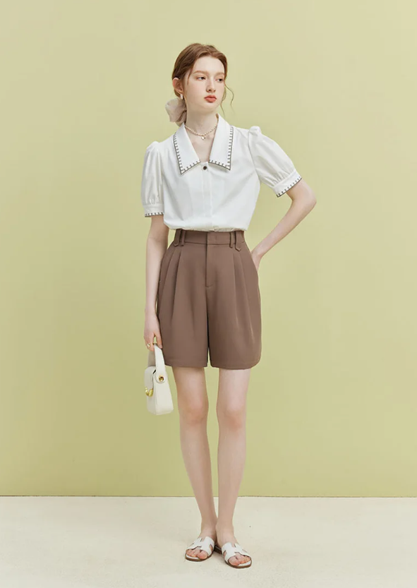 Vintage Casual Elegant Embroidery Sweet Short Sleeve Simple Off Lady Tops Mssza