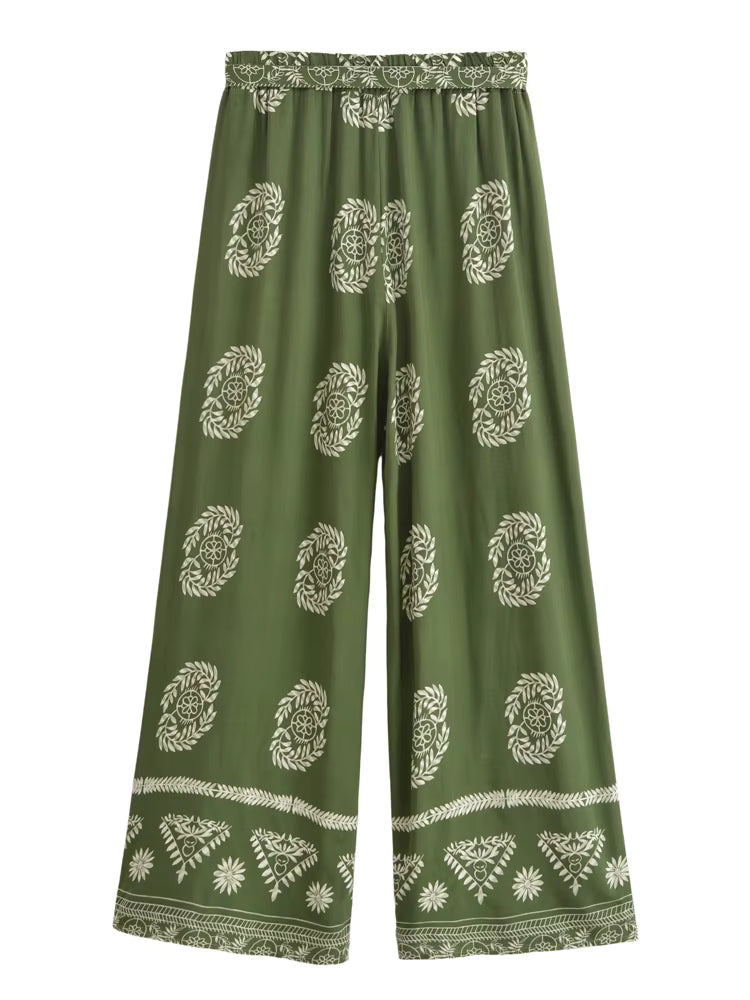 Vintage Chic Floral Bohemian Elastic Waist Loose Wide Leg Pants Mssza