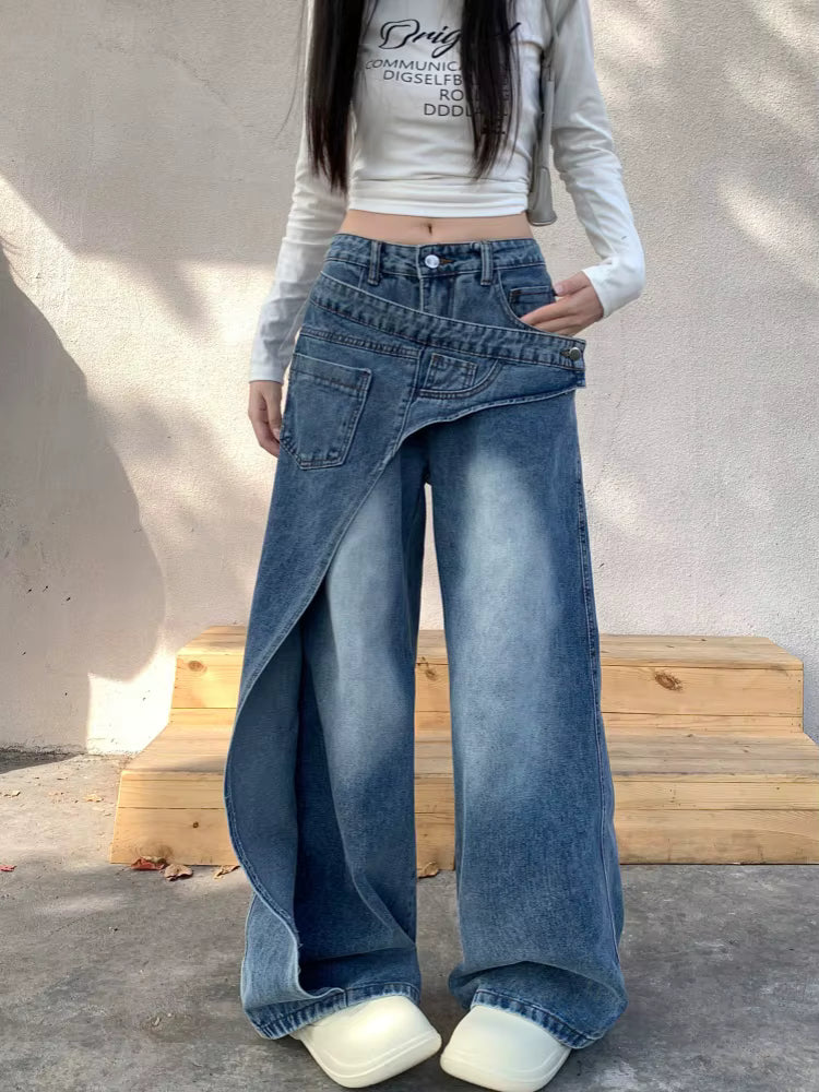 Vintage Cotton Zipper Fly Designer Distressed Baggy Stacked Jeans Mssza