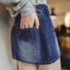 Vintage Denim Bottom For Street Style Belted Pocket Short Skirt Mssza