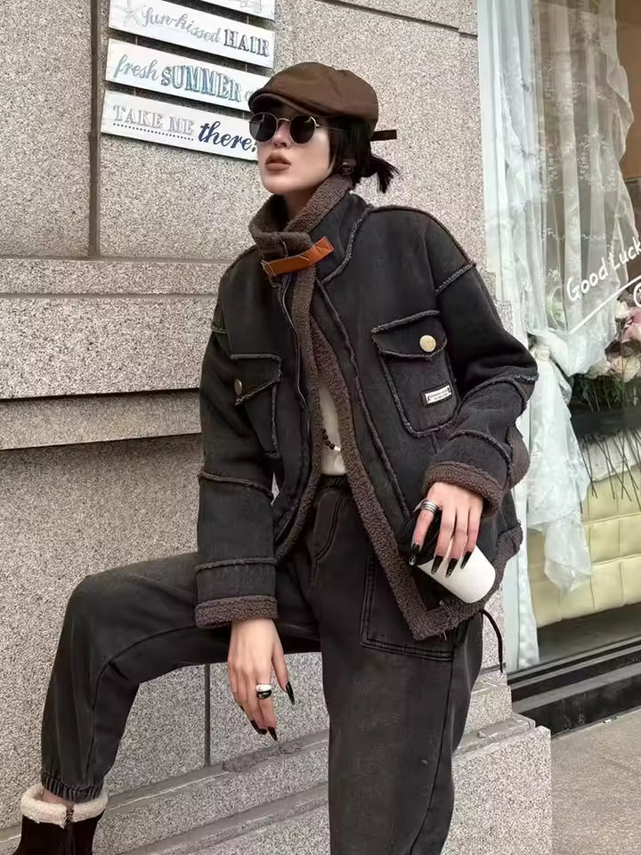 Vintage Denim Jacket And Harem Pants Two-Piece Set Mssza