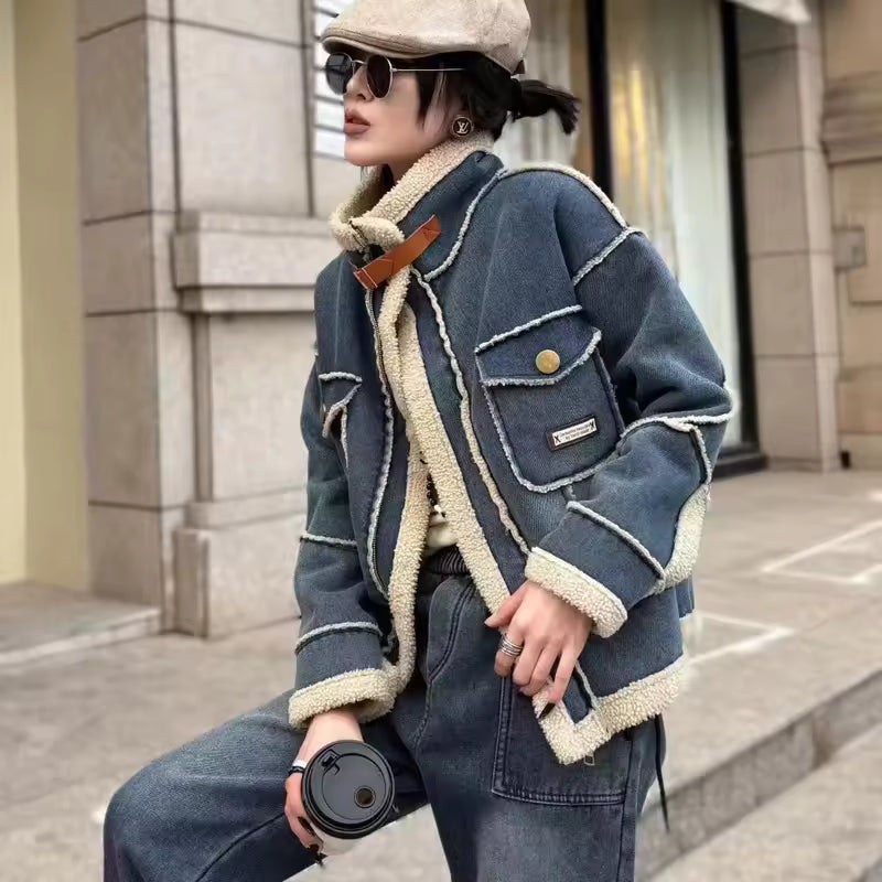 Vintage Denim Jacket And Harem Pants Two-Piece Set Mssza