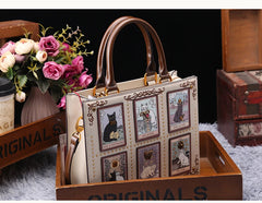 Vintage Designer Bag With Embroidery Cat Printing And Fashionable Tote Bag Mssza