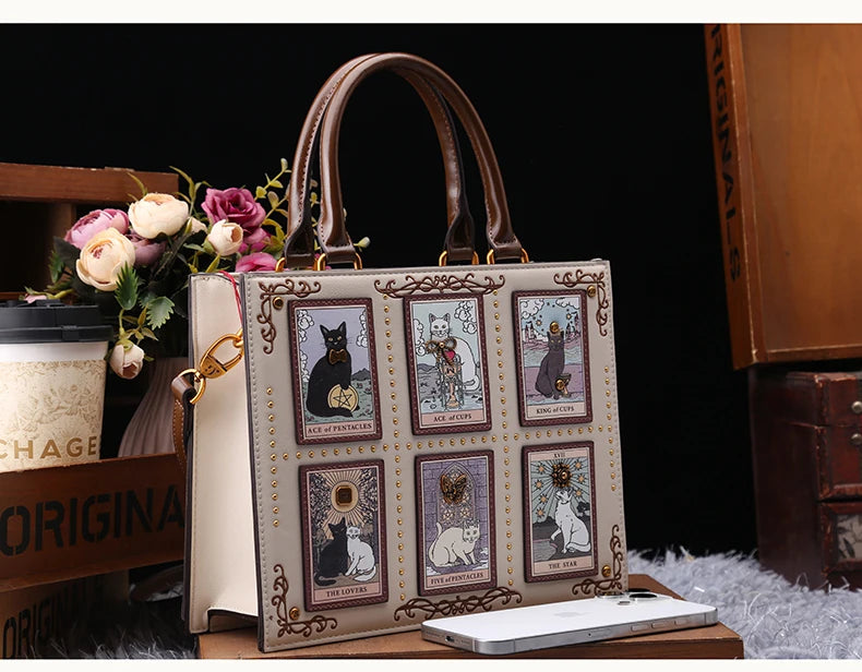 Vintage Designer Bag With Embroidery Cat Printing And Fashionable Tote Bag Mssza