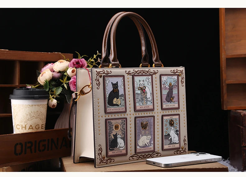 Vintage Designer Bag With Embroidery Cat Printing And Fashionable Tote Bag Mssza