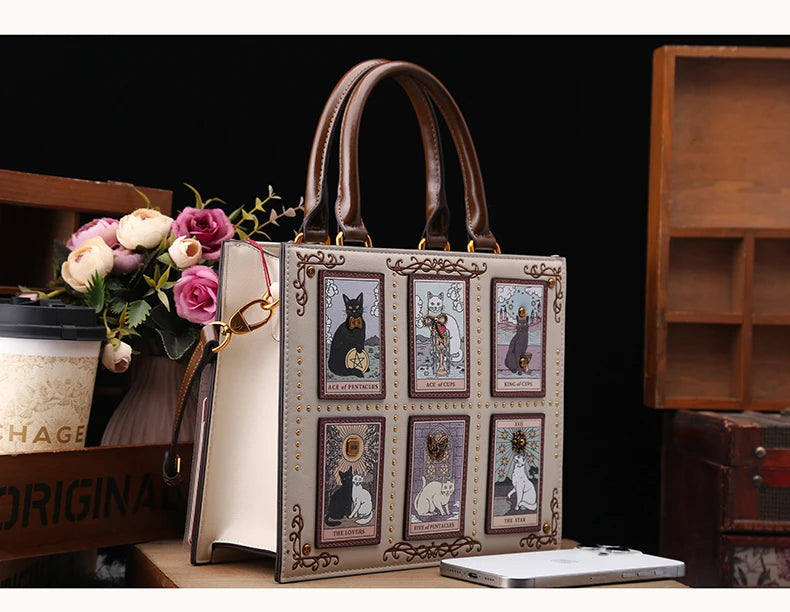Vintage Designer Bag With Embroidery Cat Printing And Fashionable Tote Bag Mssza