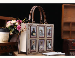 Vintage Designer Bag With Embroidery Cat Printing And Fashionable Tote Bag Mssza