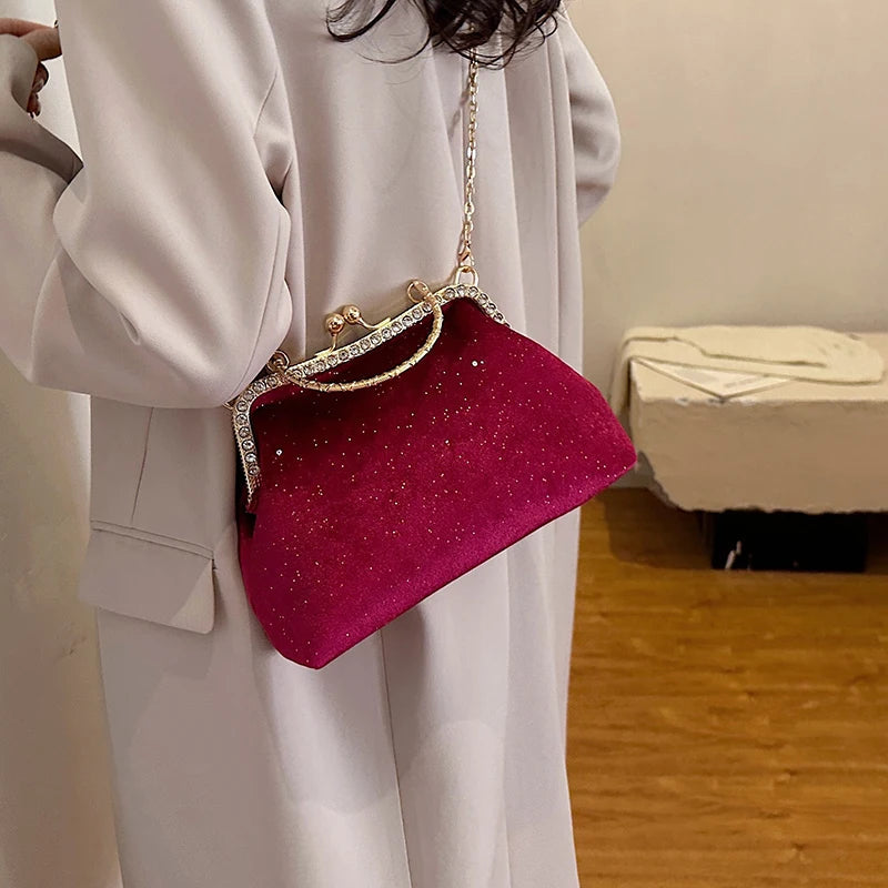 Vintage Designer With Chain Bags Lock Shell Clip Retro Evening Handbags Mssza