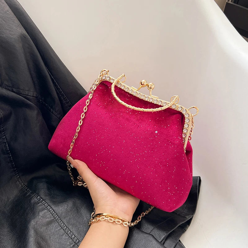 Vintage Designer With Chain Bags Lock Shell Clip Retro Evening Handbags Mssza