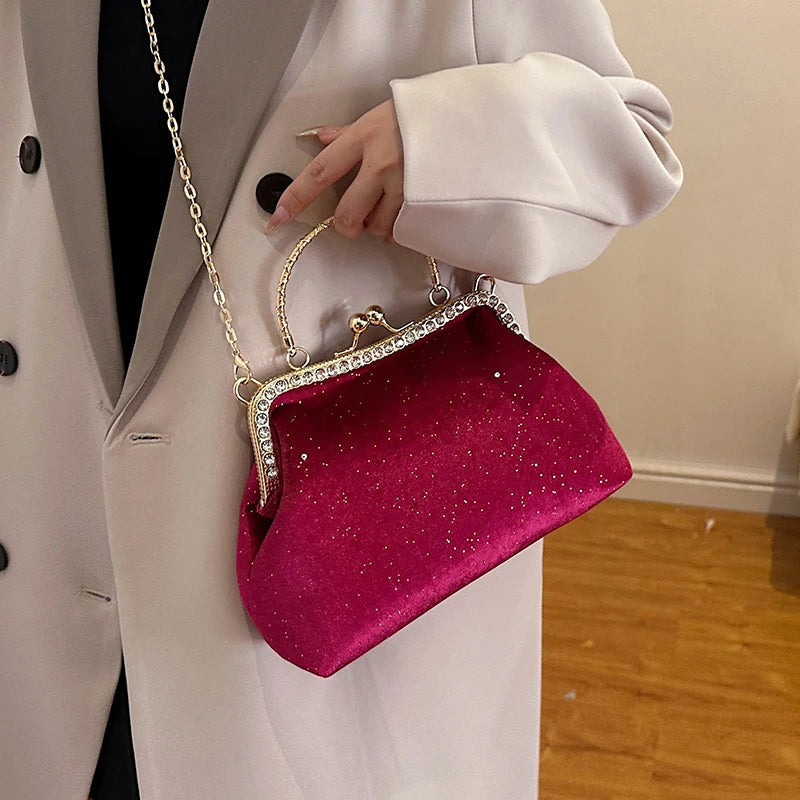 Vintage Designer With Chain Bags Lock Shell Clip Retro Evening Handbags Mssza