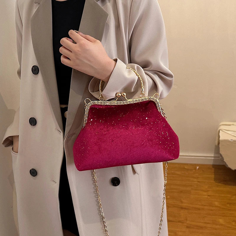 Vintage Designer With Chain Bags Lock Shell Clip Retro Evening Handbags Mssza