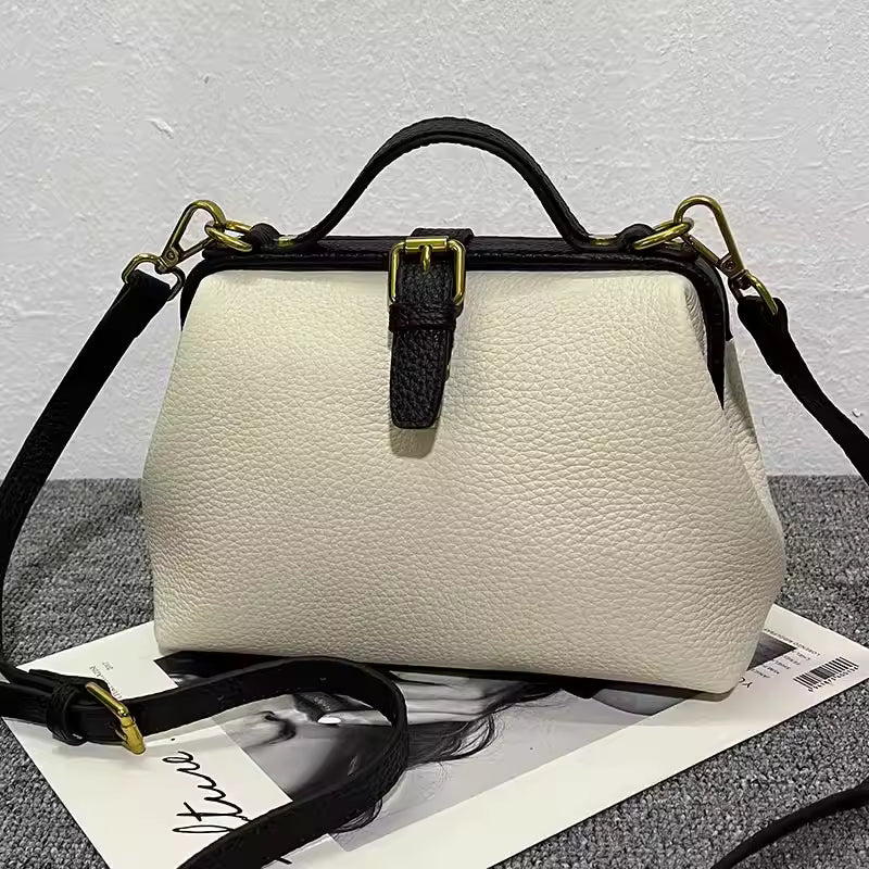 Vintage Doctor Bag Buckle Office Cowhide Genuine Leather Single Shoulder Crossbody Bag Mssza