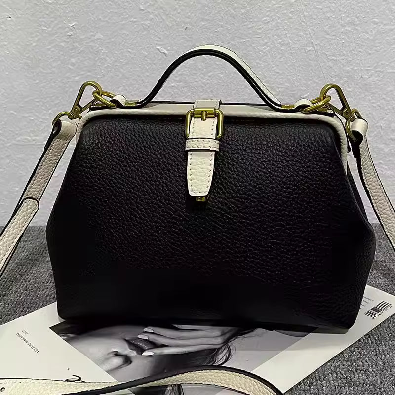 Vintage Doctor Bag Buckle Office Cowhide Genuine Leather Single Shoulder Crossbody Bag Mssza