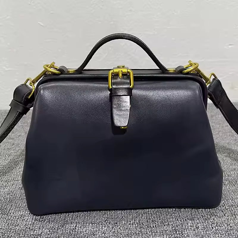 Vintage Doctor Bag Buckle Office Cowhide Genuine Leather Single Shoulder Crossbody Bag Mssza