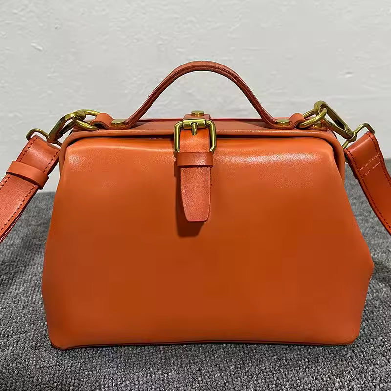 Vintage Doctor Bag Buckle Office Cowhide Genuine Leather Single Shoulder Crossbody Bag Mssza