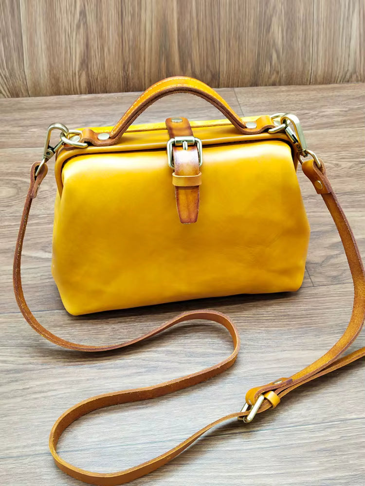 Vintage Doctor Bag Buckle Office Cowhide Genuine Leather Single Shoulder Crossbody Bag Mssza