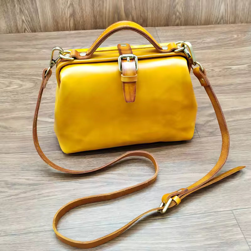 Vintage Doctor Bag Buckle Office Cowhide Genuine Leather Single Shoulder Crossbody Bag Mssza