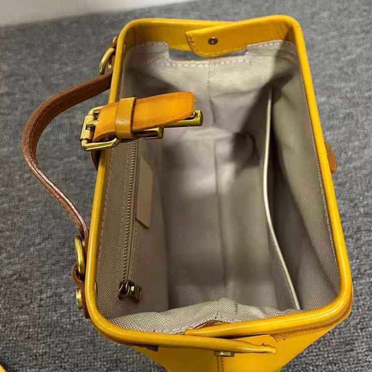 Vintage Doctor Bag Buckle Office Cowhide Genuine Leather Single Shoulder Crossbody Bag Mssza