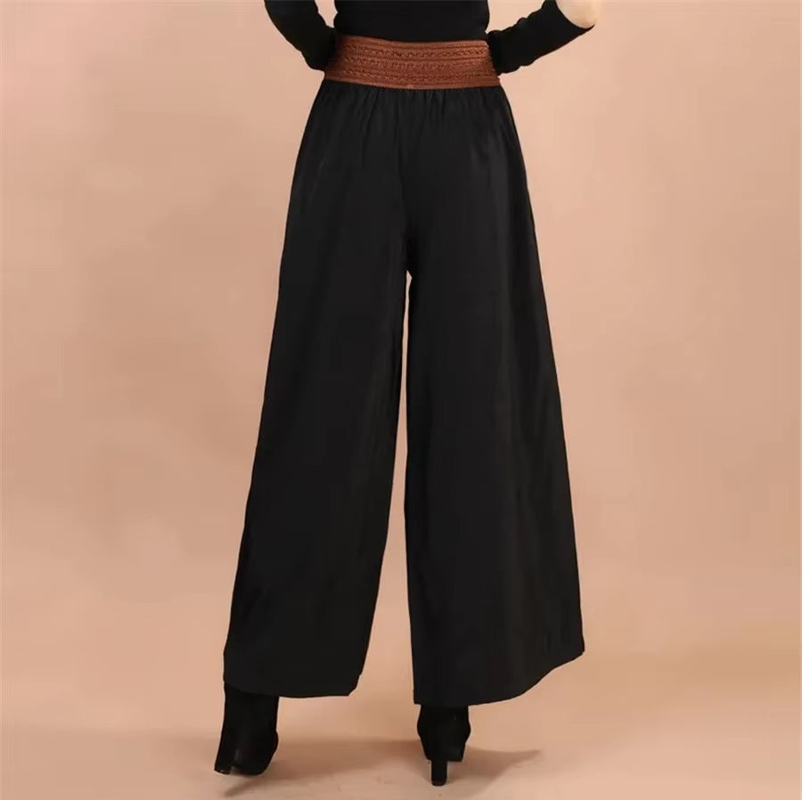 Vintage Drawstring High Waist Wide leg Large Hemlines Cotton Pants Mssza