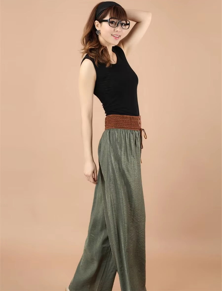 Vintage Drawstring High Waist Wide leg Large Hemlines Cotton Pants Mssza