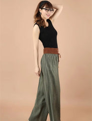 Vintage Drawstring High Waist Wide leg Large Hemlines Cotton Pants Mssza
