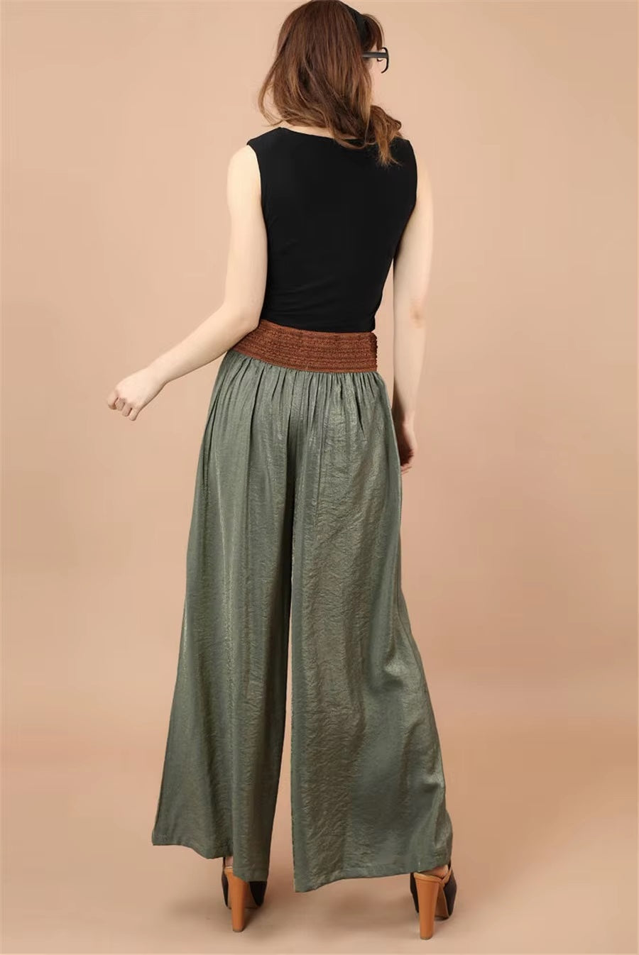 Vintage Drawstring High Waist Wide leg Large Hemlines Cotton Pants Mssza