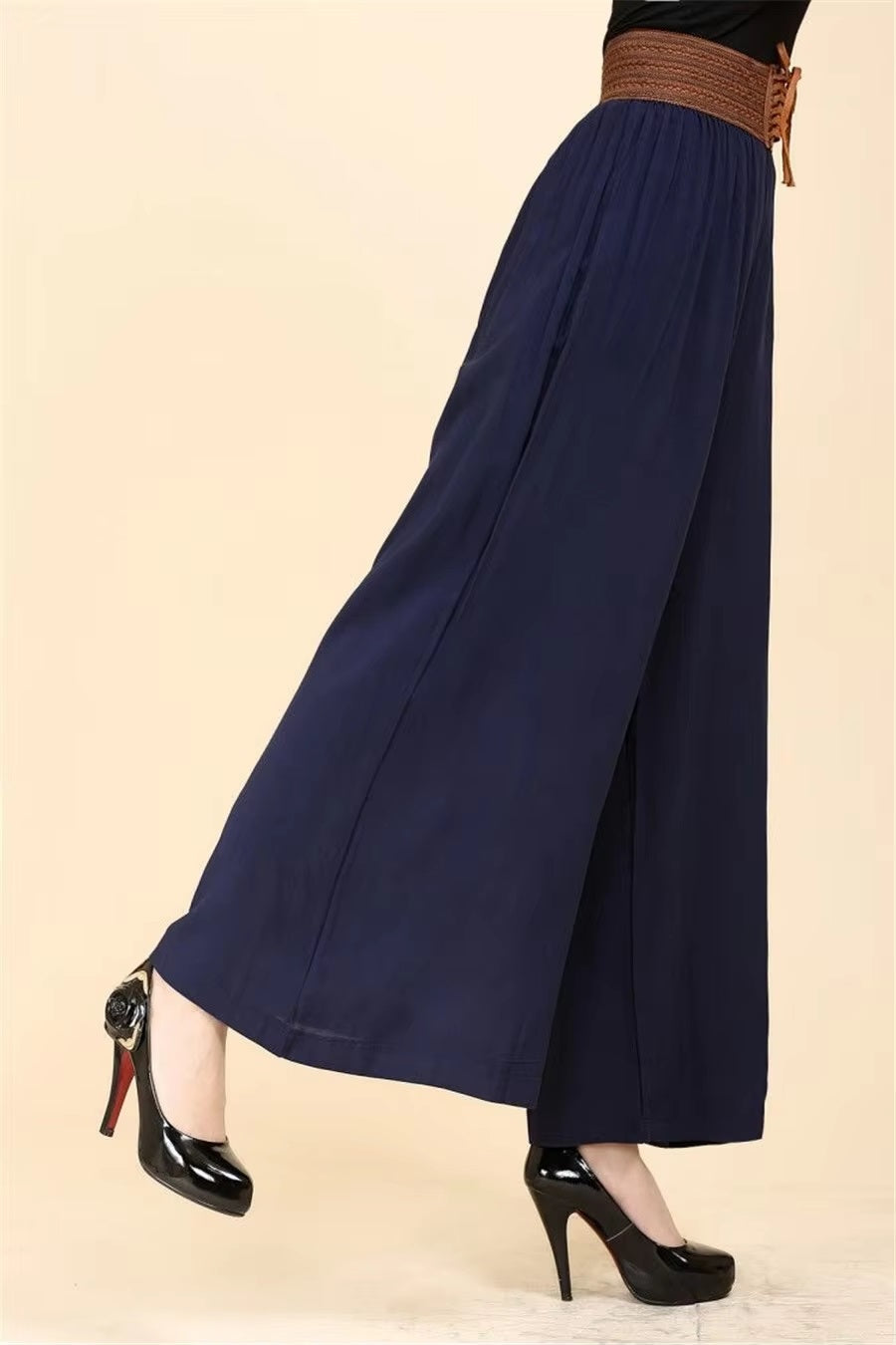 Vintage Drawstring High Waist Wide leg Large Hemlines Cotton Pants Mssza