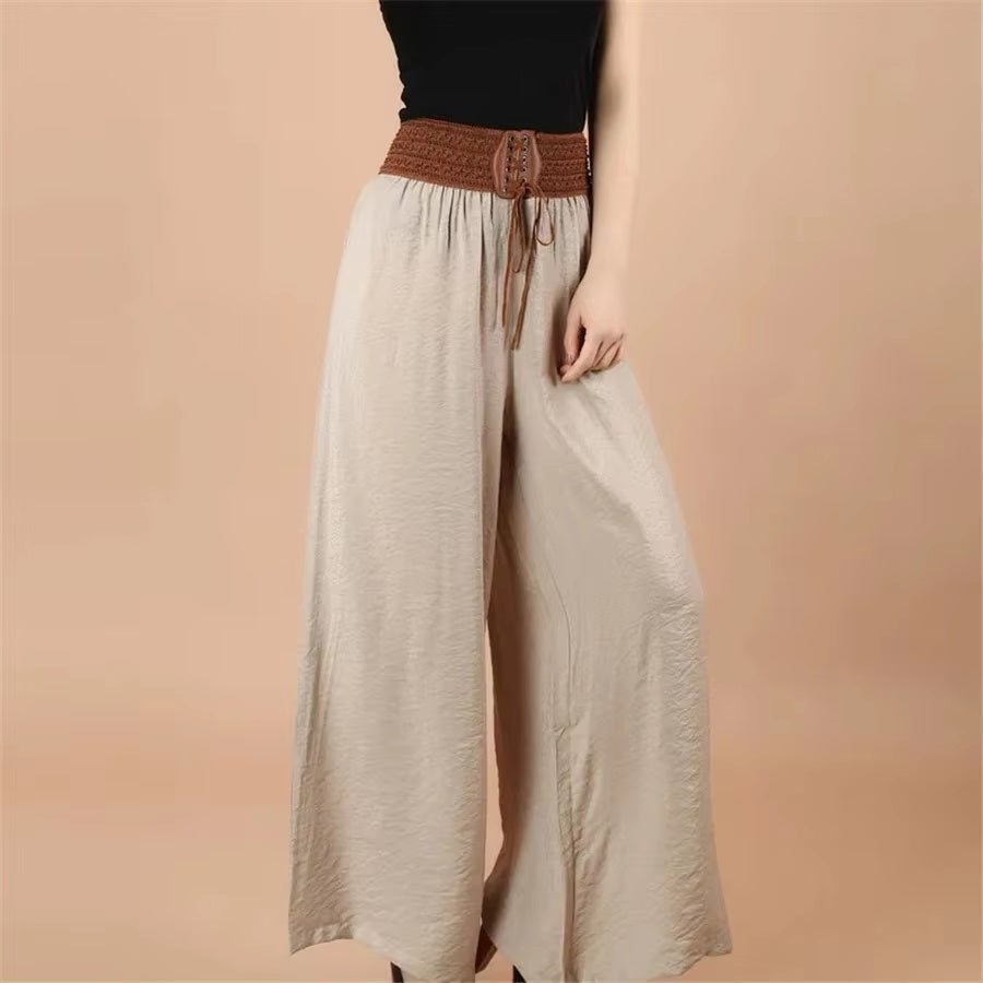 Vintage Drawstring High Waist Wide leg Large Hemlines Cotton Pants Mssza
