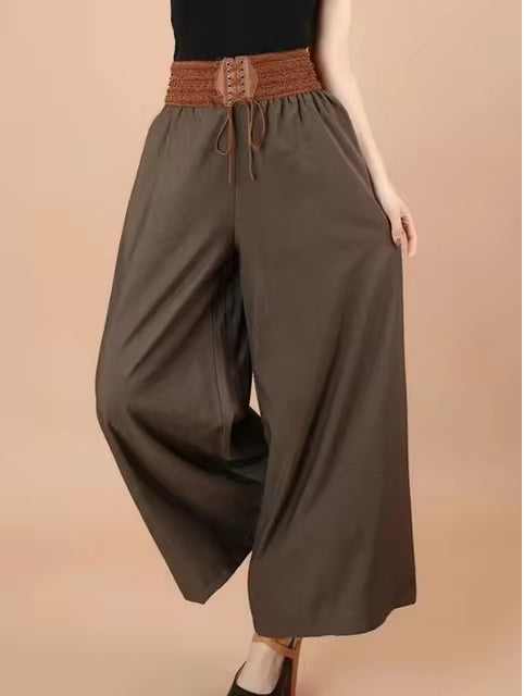 Vintage Drawstring High Waist Wide leg Large Hemlines Cotton Pants Mssza