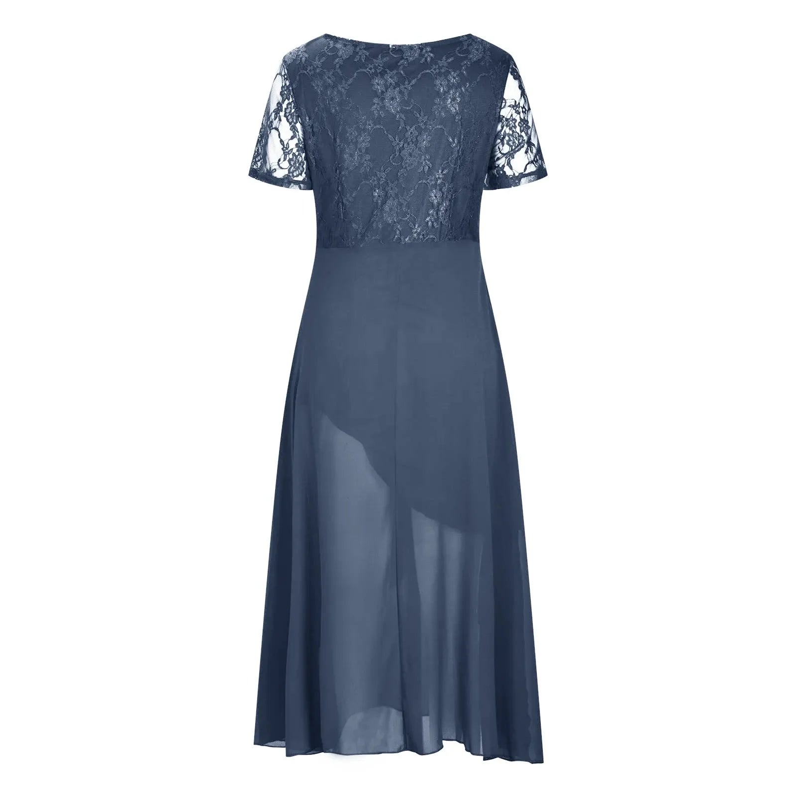 Vintage Chiffon V Neck Splicing Lace Hollow Pleated Large Swing  Dress Mssaz Desses