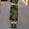 Vintage Dropped Low Rise Straight Floral Print Medium Stretch Midi Skirt Mssza