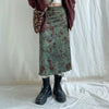 Vintage Dropped Low Rise Straight Floral Print Medium Stretch Midi Skirt Mssza