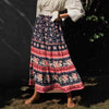 Vintage Elastic Waist Floral Print Ethnic Beach Style Bohemian Skirt Mssza