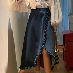 Vintage Embroidered high collar Lantern Sleeve zipper fly Chic Streetwear Shirt skirt Mssza