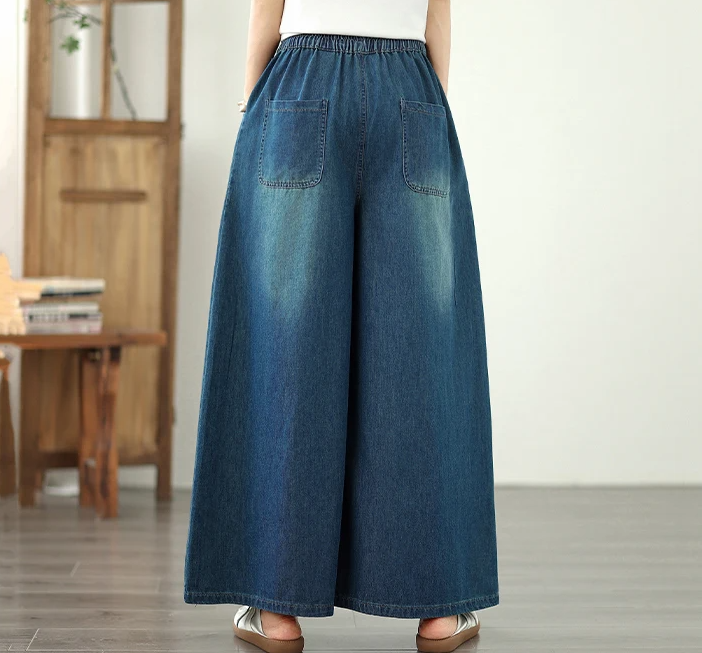 Vintage Embroidery High Waist Thin Denim Ankle-Length Pants Mssza