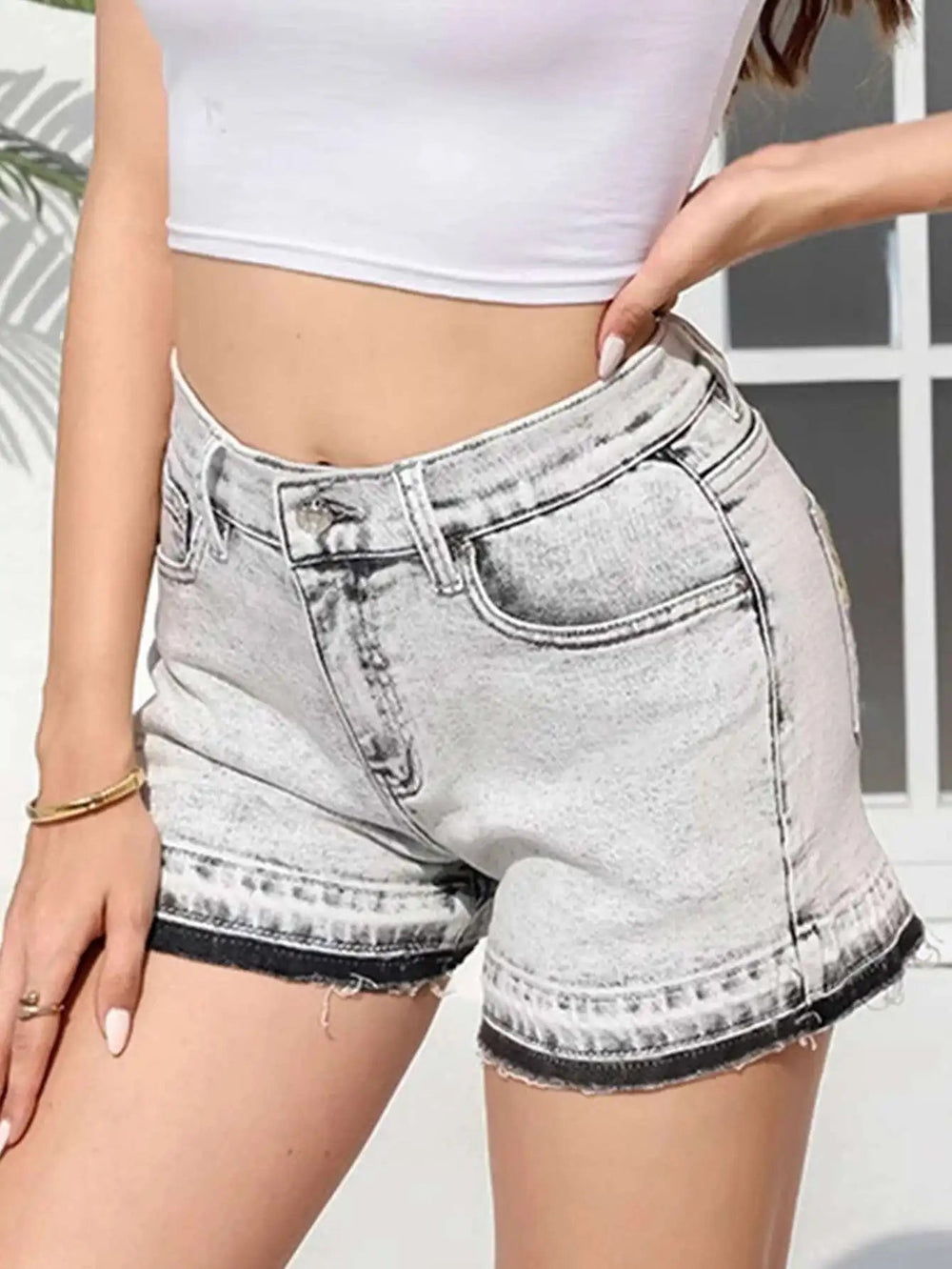 Vintage Embroidery Pockets Zipper Fly Casual Jean Booty Shorts Mssza