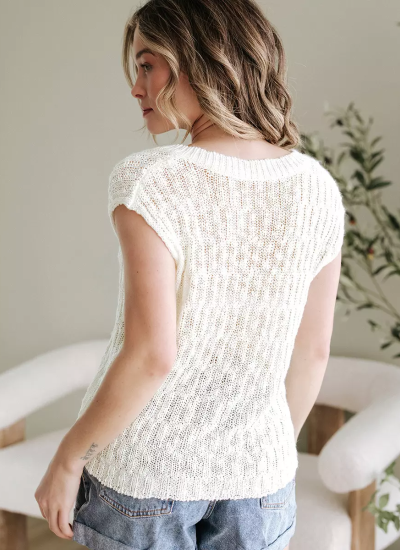 Vintage Cap Sleeves V-Neck Knitted Top For Street Ware Mssza