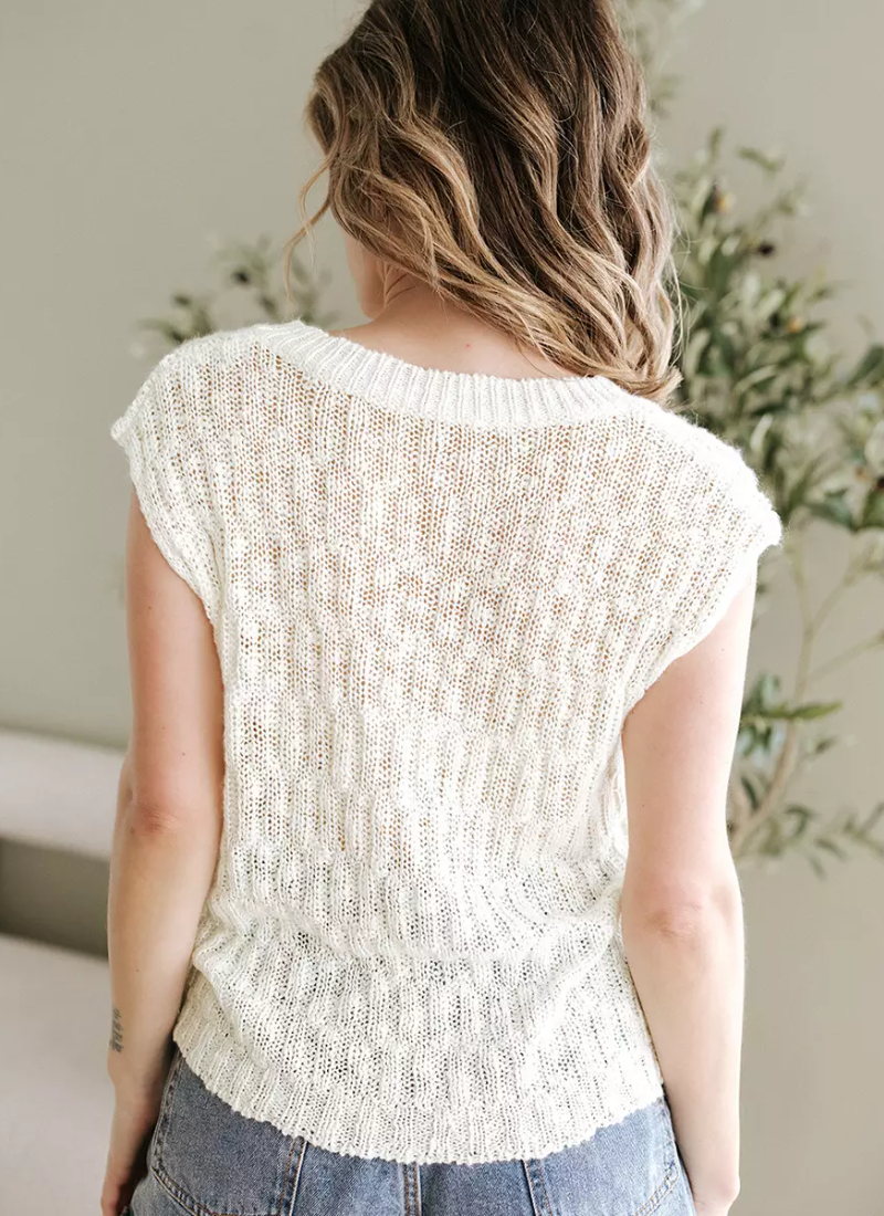 Vintage Cap Sleeves V-Neck Knitted Top For Street Ware Mssza