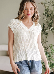 Vintage Cap Sleeves V-Neck Knitted Top For Street Ware Mssza