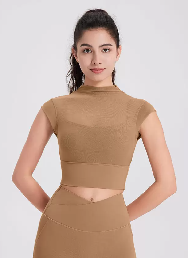 Vintage Sporty Top Round Neck Cap Sleeves Outdoor In Solid T-Shirt Mssza
