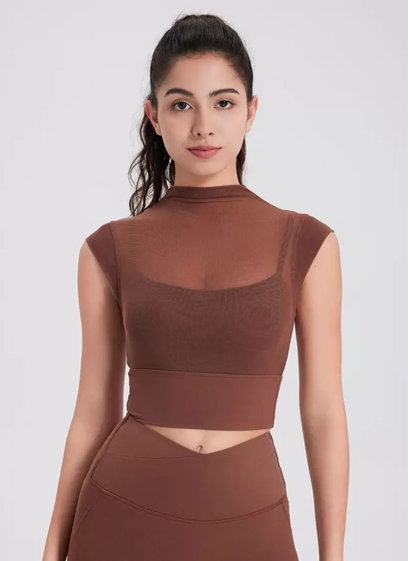 Vintage Sporty Top Round Neck Cap Sleeves Outdoor In Solid T-Shirt Mssza