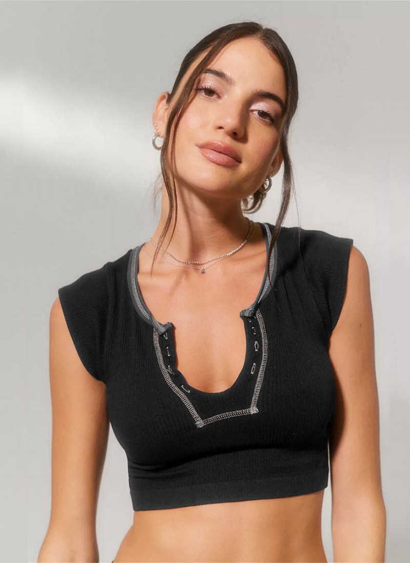 Vintage Sporty U-Neck Sleeveless Cami Crop Top T-Shirt Mssza
