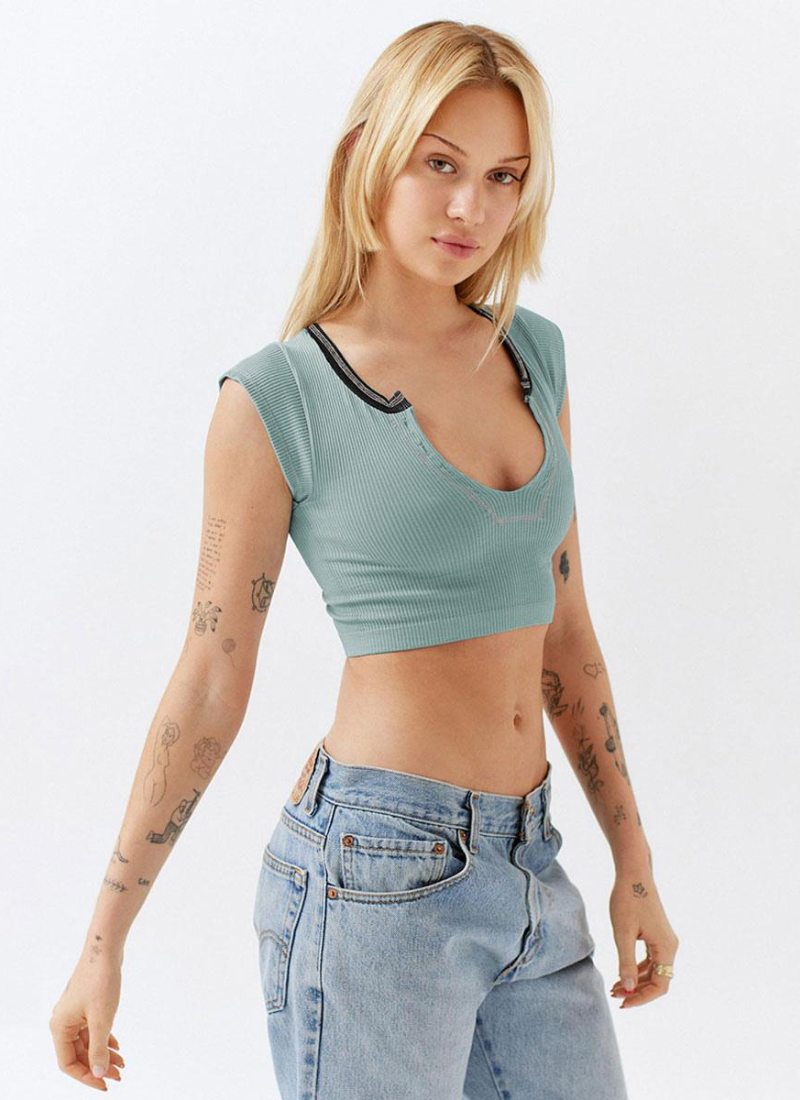Vintage Sporty U-Neck Sleeveless Cami Crop Top T-Shirt Mssza
