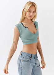 Vintage Sporty U-Neck Sleeveless Cami Crop Top T-Shirt Mssza